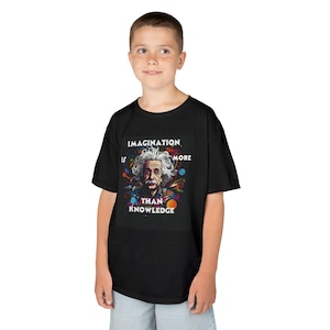 Camiseta juvenil Albert Einstein, camiseta com citação famosa de Einstein, "Imaginação é mais importante que conhecimento", camiseta de ciência, camiseta moderna, camiseta para presente de aniversário