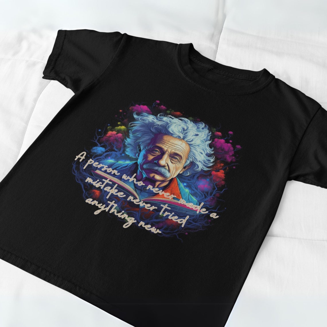 Mr. Einstein Quotes Crew Tee in Natural with Pink Print main image 0