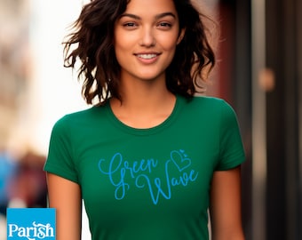 Green Wave Game Day Slim Fit Tee, Great for Tailgating in Louisiana, Women's T-shirt in Kelly Green