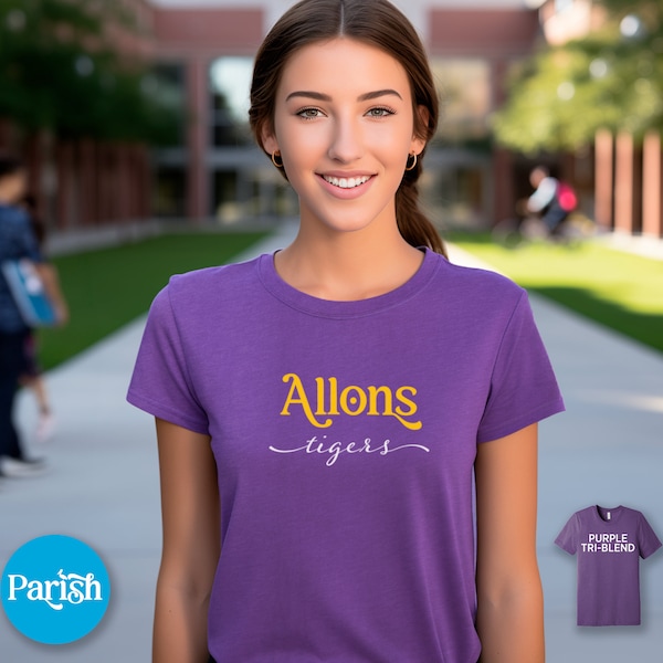 Tigers Game Day Slim Fit Tee, Great for Tailgating in Louisiana, Allons Tigers, Cajun French Women's T-shirt in Purple, inspired by LSU