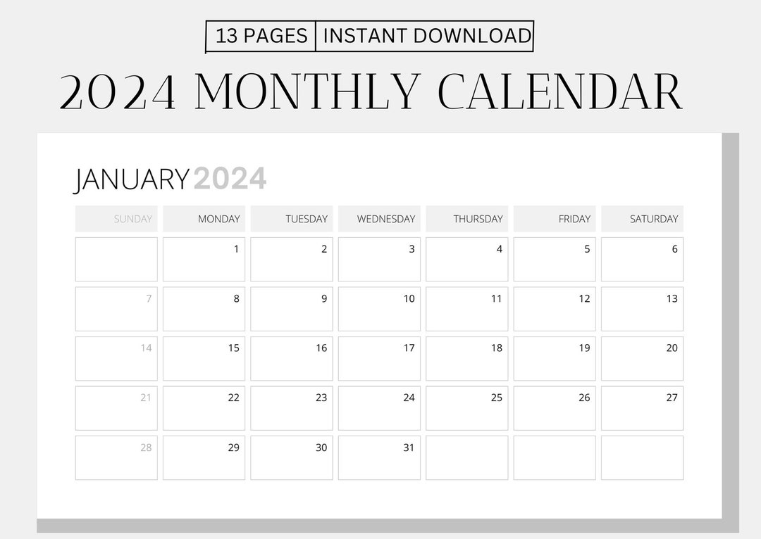 Editable 2024 Monthly Calendar, Back to School, Teacher Calendar, Fill