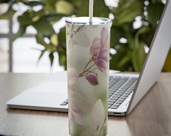 Tumbler skinny unique design Tumbler Custom Gift Tumbler Floral straight tumbler with straw flower tumbler