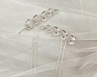 Set of 2 Crystal Hair Pins, Bridal Hair Pins, Crystal Wedding Hair Pins, Silver Wedding Hair Pins, Wedding Headpiece, Bridesmaid Hair Pins