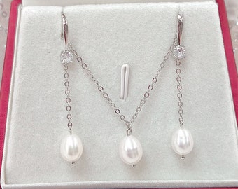 Bridal Necklace Pearl Set, Pearl Wedding Jewelry Set, Bridal Pearl Jewelry Set, Necklace Earrings Set, Wedding Jewelry for Brides Pearl Set