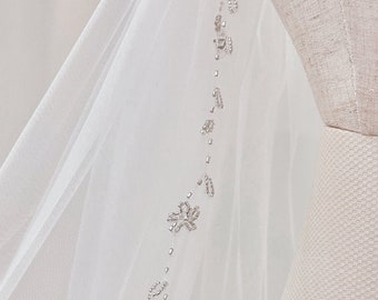 Beaded Edge Bridal Veil, Beaded Wedding Veil, Cathedral Beaded Veil, Fingertip Wedding Veil, Beaded Veil Chapel