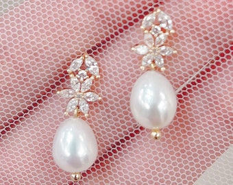 Drop Pearl Earrings for Wedding, Gold Pearl Earrings Bridal, Freshwater Pearl Bridal Earrings, Wedding Earrings Handmade