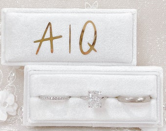 Personalize Ring Box, Custom Wedding Ring Boxes, Ring Box Monogram,  Three Ring Box, Custom Ring Box Velvet for Wedding