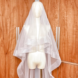Horsehair Veil Cathedral, Horsehair Veil with Blusher, Double Tier Horsehair Veil, Horsehair Trim Drop Veil