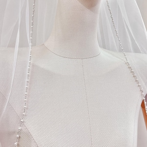 Pearl Beaded Veil Beaded Ivory Veil Bridal Beaded Veil Cathedral Beaded Veil Beaded Cathedral Veil Fingertip Veil Beaded Edge Wedding Veils