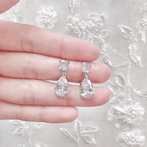 Clip On Bridal Earrings Dainty Silver Clip Earrings Bridal Earrings Dangle Crystal Bridal Earrings for Her Bridal Earrings Minimalist
