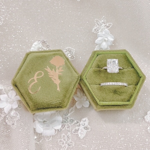 Boîte à bagues initiale, Boîte à bagues double fente, Boîte à bagues hexagonale, Boîte à bagues hexagonale en velours personnalisée, Boîte à bagues personnalisée