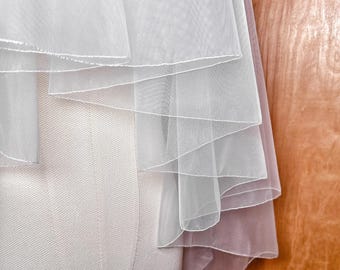 Fingertip Wedding Veil Blusher, Simple Wedding Veil, 2 Tier Wedding Veil, Drop Veil, Sheer Veil, Soft Flowy Veil, Simple Edge Veil,