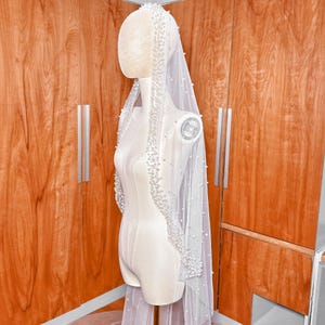 Mantilla Pearl Veil, Pearled Wedding Veils, Pearl Bridal Veil, Cathedral Pearl Veil, Pearl Chapel Veil