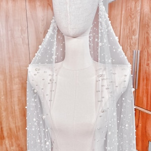 Long Scattered Pearl Veil Pearl Cathedral Wedding Veil Pearl Bridal Veil Wedding Veil Pearled Pearl Wedding Veil Cathedral Ivory Veil Pearl
