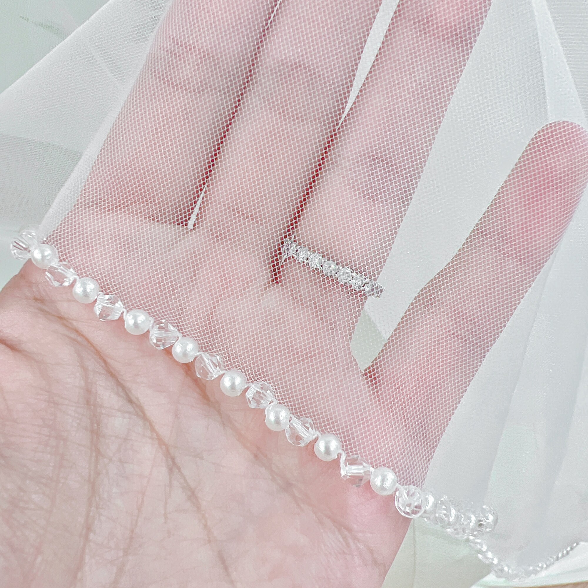 Bridal Veil Pearl Trim, Pearls Trim Veil, Beaded Pearl Trim Veil for