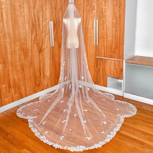 Long Lace Veil, Bride Veil Long, Scalloped Veil, Lace Wedding Veil, Lace Trim Veil