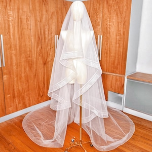 Double Horsehair Wedding Veil, Horsehair Veil with Blusher, Drop Horsehair Veil, Cathedral Veil, Horsehair Edge Veil