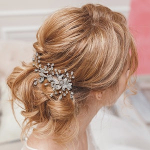 Silver Wedding Clip Floral Clip Wedding Hair Clip for Wedding Bride Hair Clip Crystal Bridal Clip Crystal Hair Clip Wedding