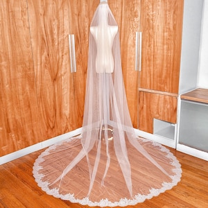 Lace Veil Chantilly Lace, Cathedral Length Veil, Classic Lace Veil, French Chantilly Lace Veil, Delicate Lace Bridal Veil