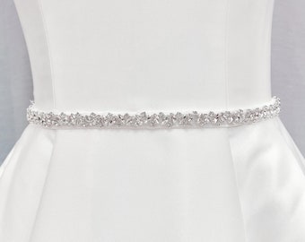 Bridal Belt Rhinestone Bridal Sash Belt Thin Bridal Sash Bridal Dress Belt Crystal Bridal Belt Thin Silver Bridal Belt White