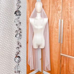Simple Cathedral Wedding Veil Crystal Beaded Veil Wedding Fingertip Beaded Veil Cathedral Beaded Edge Wedding Veil Long Beaded Wedding Veil
