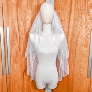 2 Tier Veil, Fingertip Veil with Blusher, Pencil Edge Veil, Blusher Wedding Veil