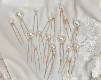 Conjunto de 18 alfileres de pelo de perlas, alfileres de boda, accesorios para el cabello de novia, accesorios de boda, pasador de perlas, alfileres de pelo de perlas cableados a mano
