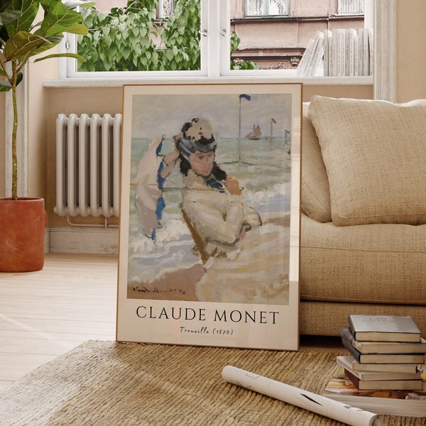 Impression de Claude Monet, affiche de Claude Monet, Camille sur la plage à Trouville 1870, impression vintage, affiche de musée, téléchargement numérique