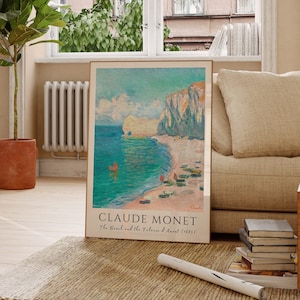 Claude Monet Print, Claude Monet Poster, The Beach and the Falaise d&#39;Amont 1885, Vintage Print, Museum Poster, Digital Download