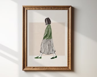 Abstract Woman Watercolor Print, Retro Illustration (Digital Download)