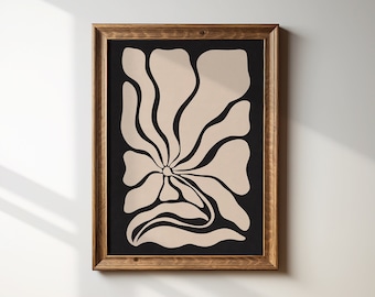 Abstract Floral Print, Beige Neutral Art, Wavy Flower Design (Digital Download)