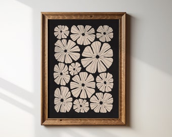Abstract Floral Print, Beige Flowers, Boho Wall Art (Digital Download)