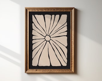 Abstract Botanical Print, Neutral Wavy Flower Art (Digital Download)