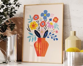 Flower Art Print, Flowers Vase Poster, Flower Bouquet Art Print, Botanical Wall Art, Flower Prints, Flower Poster, Flower Market Print