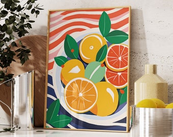 Orange Citrus Kitchen Print, Retro Food Poster (Digital Download)