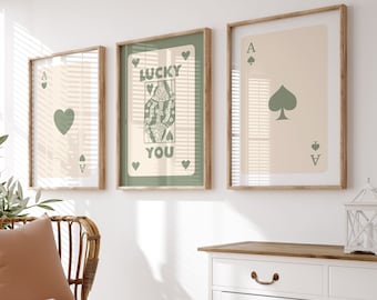 Sage Green Ace Card Print Set, Retro Aesthetic Wall Art (Digital Download)