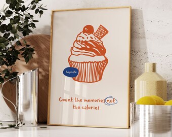 Retro Cupcake Print, Kitchen Food Poster (Digital Download)