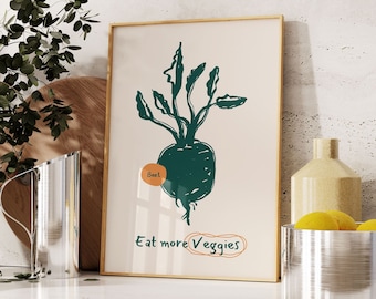 Retro Beet Kitchen Print, Vegan Food Art (Digital Download)