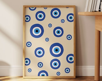 Blue Evil Eye Poster, Minimalist Boho Wall Art (Digital Download)