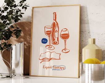 Retro Wine Poster Print, Kitchen Restaurant Wall Art (Digital Download)