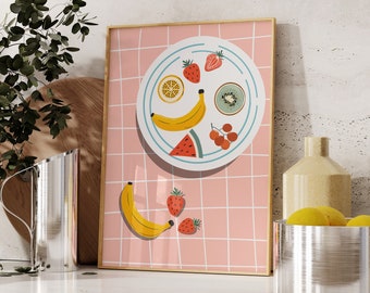 Retro Fruit Plate Kitchen Art Print (Digital Download)