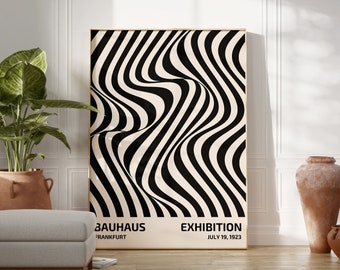 Bauhaus Exhibition Poster Print, Black Wavy Line Art (Digital Download)