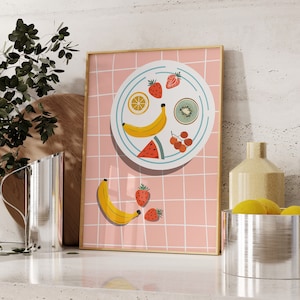 Kitchen Wall Art, Fruit Plate Poster Print, Retro Food Art, Kitchen Decor, Food Art, Food Poster, Restaurant Wall Art, Digital Download