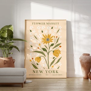 Bloemenmarkt print, botanische muurkunst, New York print, bloemenposter, bloemenkunstwerk poster, Boho kunst aan de muur, digitale download