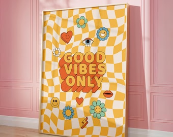 Good Vibes Only Retro Art Print, Trendy Positive Message (Digital Download)