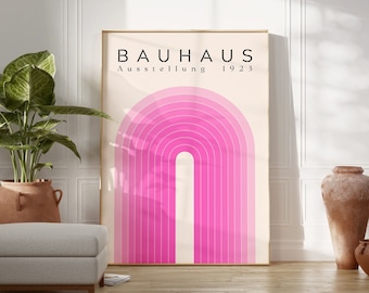 Pink Bauhaus Exhibition Poster Print, Retro Boho Wall Art (Digital Download)