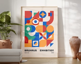 Bauhaus Geometric Poster Print, Mid-Century Modern Retro Wall Decor (Digital Download)