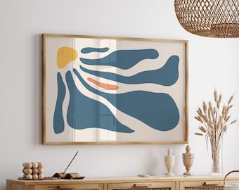 Blue Minimalist Matisse Print, Boho Abstract Wall Art (Digital Download)