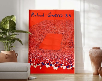 Roland Garros French Open 1984 Poster Print, Gilles Aillaud Print, Tennis Poster, Sports Wall Art, Mid Century Modern, Digital Download