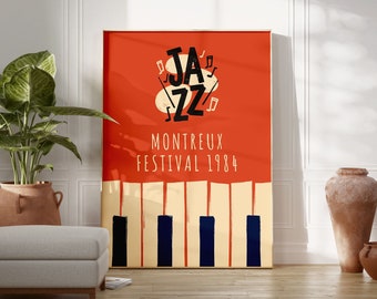 Jazz Festival Poster Print, Jazz Festival Printable Wall Art, Retro Jazz Music Print, Mid Century Modern Poster, Music Poster, Download